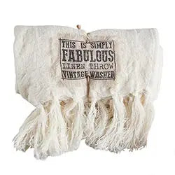 Linen Patch Throw Blanket- Antique White