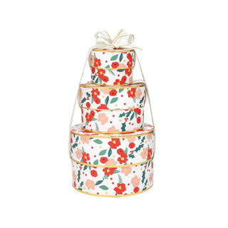 Red Christmas Floral Nested Gift Box Tower