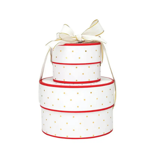 Red with Gold Dots Nested Gift Box - 2 Tier
