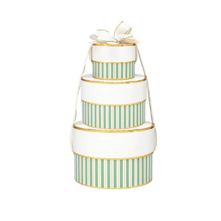 Nested Paper Gift Box Tower - Sage Stripes